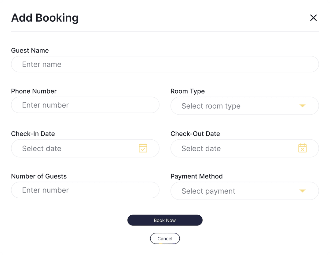Screenshot of the SmartSuites platform showing an 'Add New Booking' modal